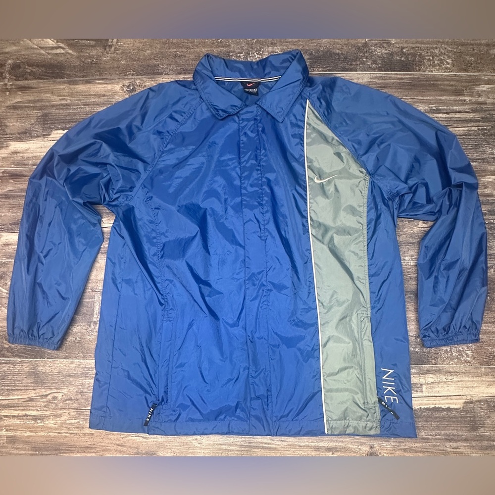 Nike Windbreaker Jacket Y2K Blue Gray Swoosh Athletic Track Running XL - GUC